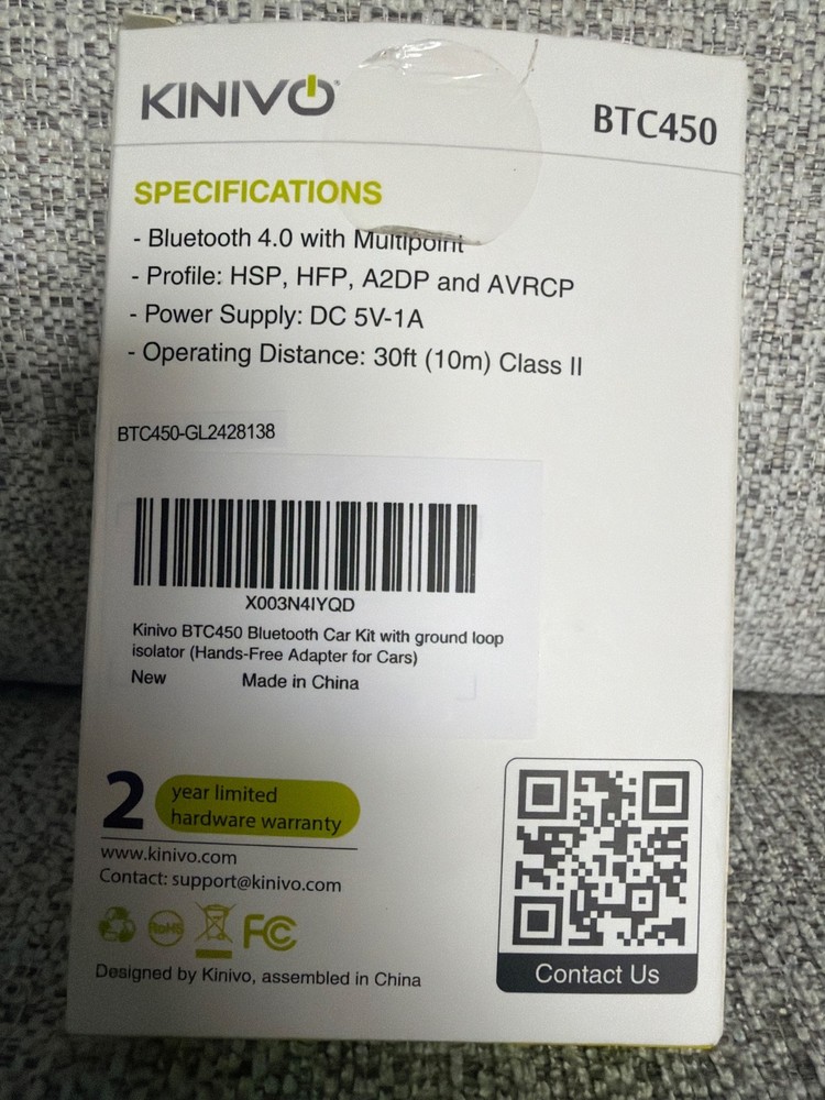 Kinivo BTC450 Bluetooth Car Kit Hands-Free AUX Bluetooth Adapter for Cars wit...