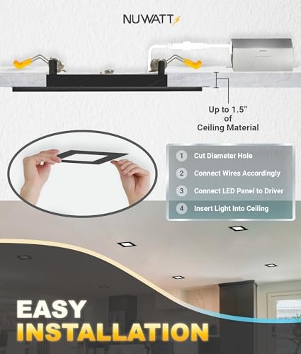 12 Pack 4 Inch Square Ultra-Thin LED Recessed Lighting, Selectable