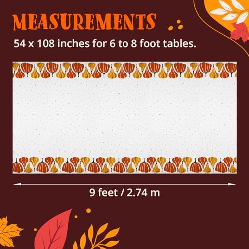 Thanksgiving Tablecloth, 2-Pack Disposable Table Cloths, Pumpkins Plastic