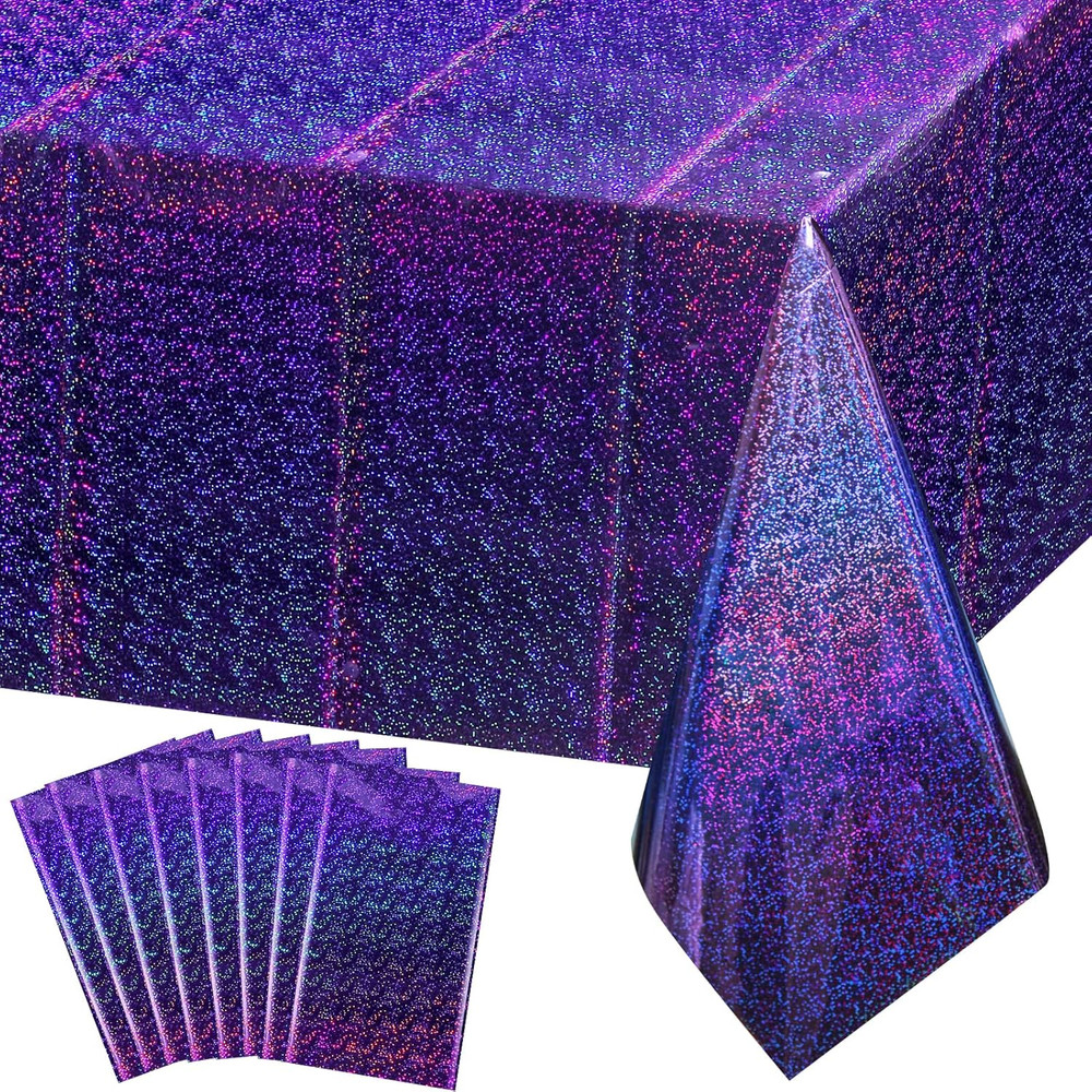 8 Pack Iridescence Plastic Tablecloths Shiny Disposable Laser Rectangle Table Co
