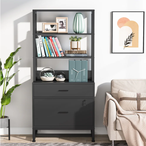 Cabinet Bookshelf Size Filing Vertical Storage Black Open Drawers Basic Shelving