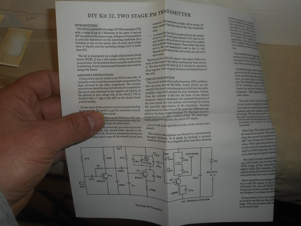 Two Stage FM TRANSMITTER KIT No. 80-320 LKG Industries Build Your Own DATA KIT