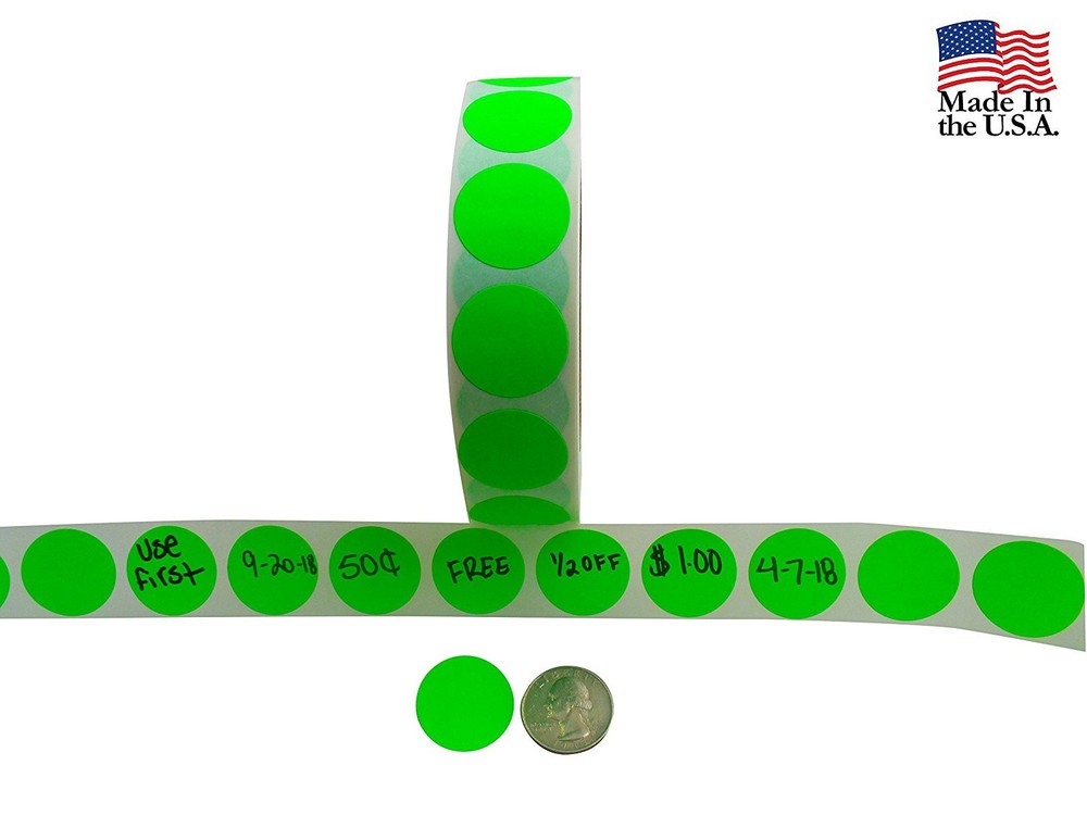 Coding Labels, Bright Fluorescent Neon Color 1 Inch Round Circle