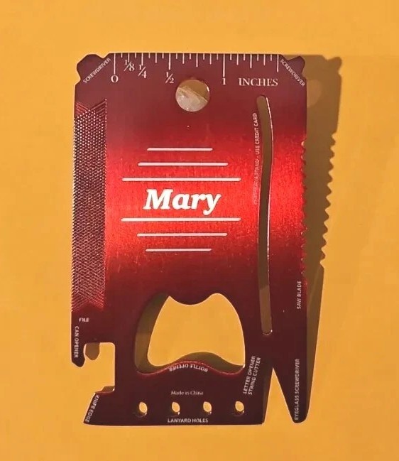 12 Function Red Laser Engraved Personalized Wallet Card Tool Made For Mary