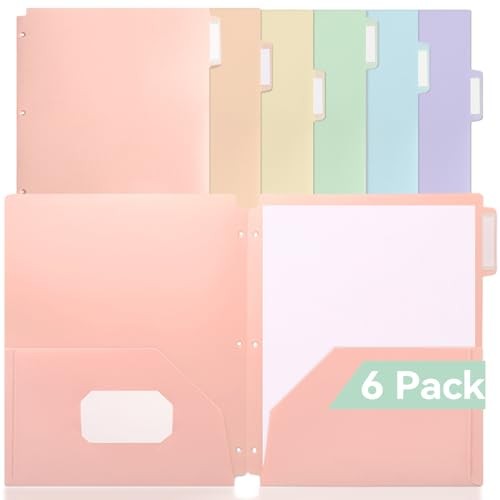 Plastic Folders with Pockets 3 Assorted Pastel 2 Pockets with 3 Hole Punched