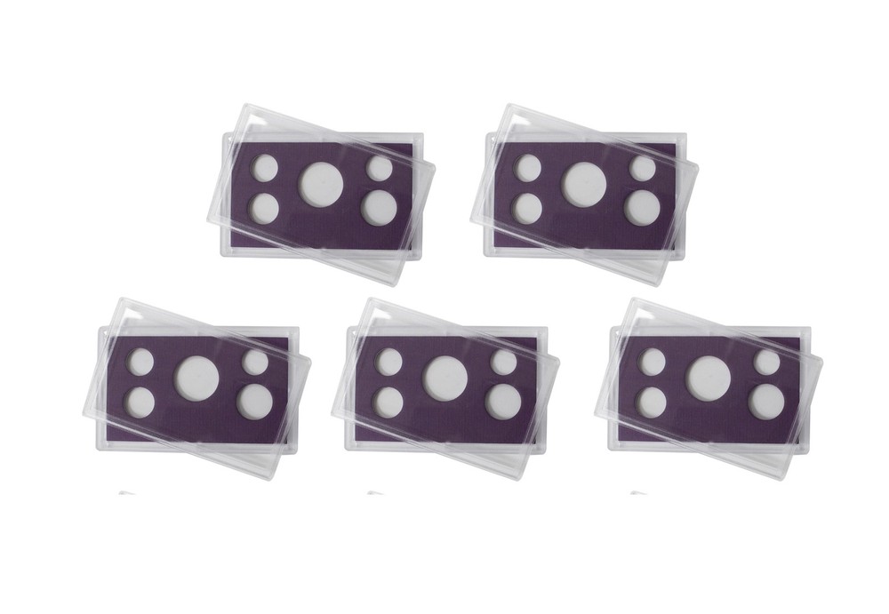 Empty Plastic Lens with Purple Insert B Holds 5 Coins, 5 Pack