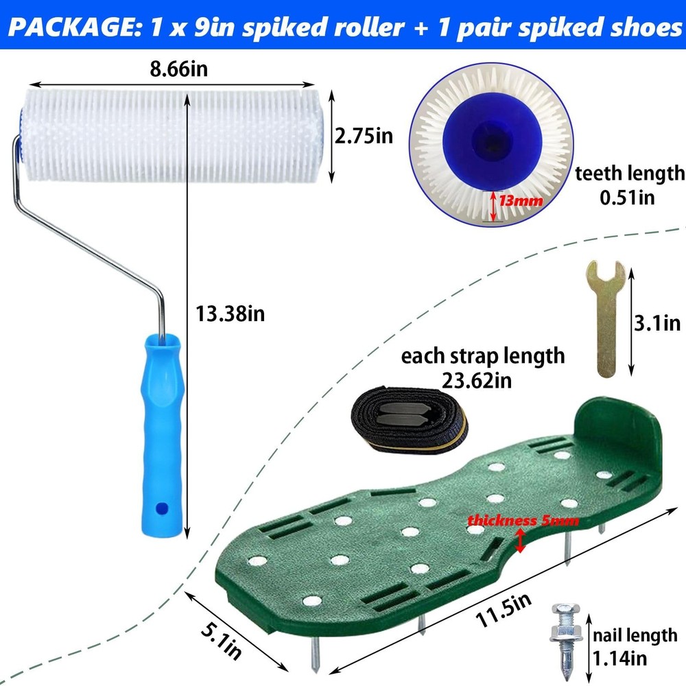 9 Inch Screed Spiked Roller Self Leveling Concrete Roller Epoxy Roller Spike ...