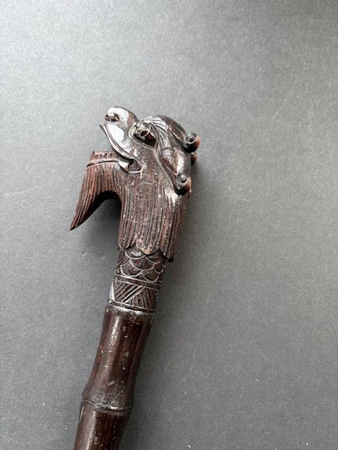 WW2 CARVED WOOD LION HANDLE SWAGGER STICK