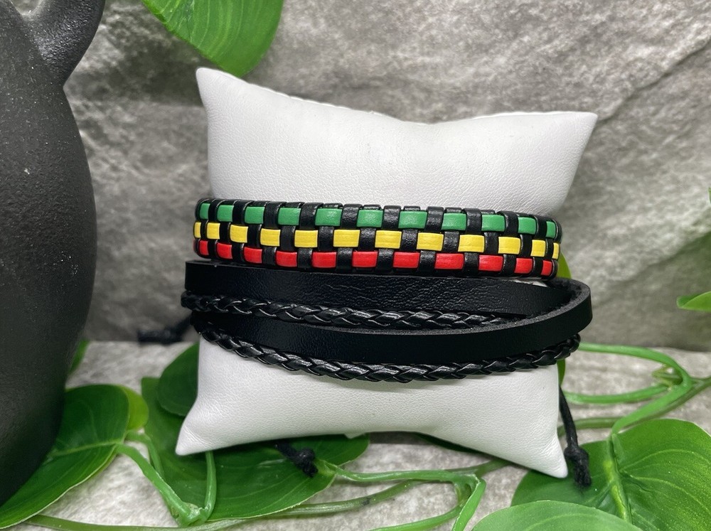 2 PC Leather Bracelet Stackable Adjustable Tie New  Free Ship B2846