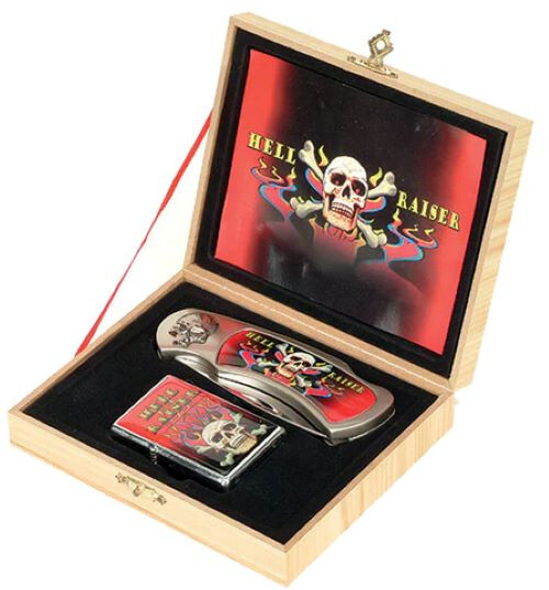 HELL RAISER DEVIL Folding Knife with OIL LIGHTER BOXED KNIFE New w display case