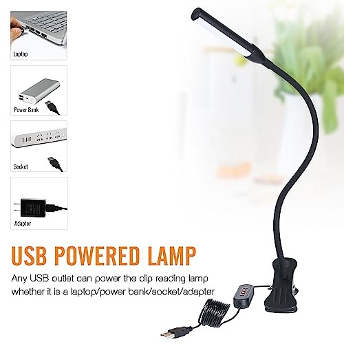 Clip on Reading Light, Clip Light, Warm & Daylight & White Light 3 Black