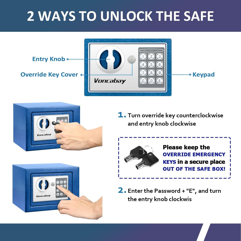 Voncabay Money Safe Box for Home with Sensor Light & Fireproof Security Safe Box