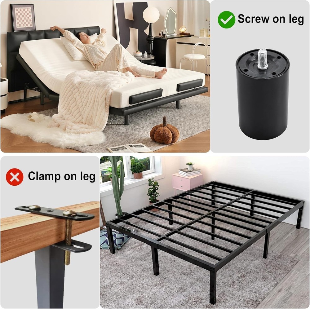 12 Inch Bed Legs Replacement for Adjustable Bed Base Frame, 3 in 1 Screw in L...