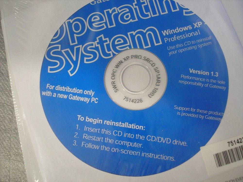 Microsoft Windows XP Professional Service Pack 1 - Version 1.3 - Gateway CD 2002