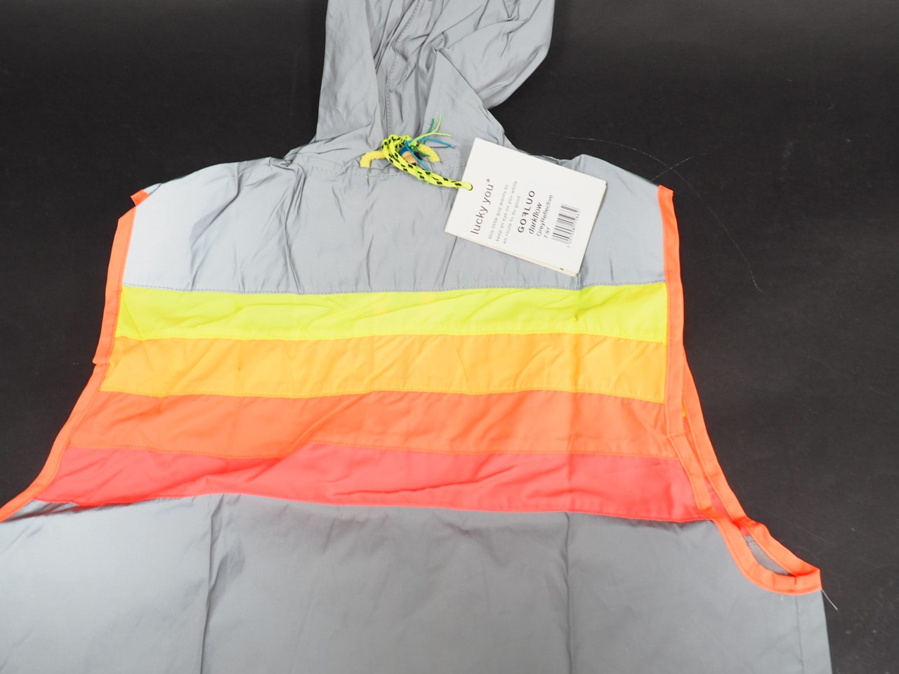 New! GOFLUO Darkflow Reflective Hooded Vest Youth Size 7-9Y Grey Reflective Neon
