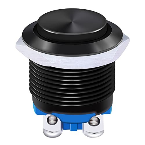 /16mm Waterproof Metal Shell Momentary Raised Top Push Button Switch Black