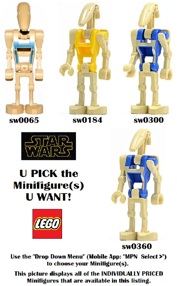 LEGO U PICK Star Wars BATTLE DROID PILOT, COMMANDER, ROCKET Minifigures *USED*