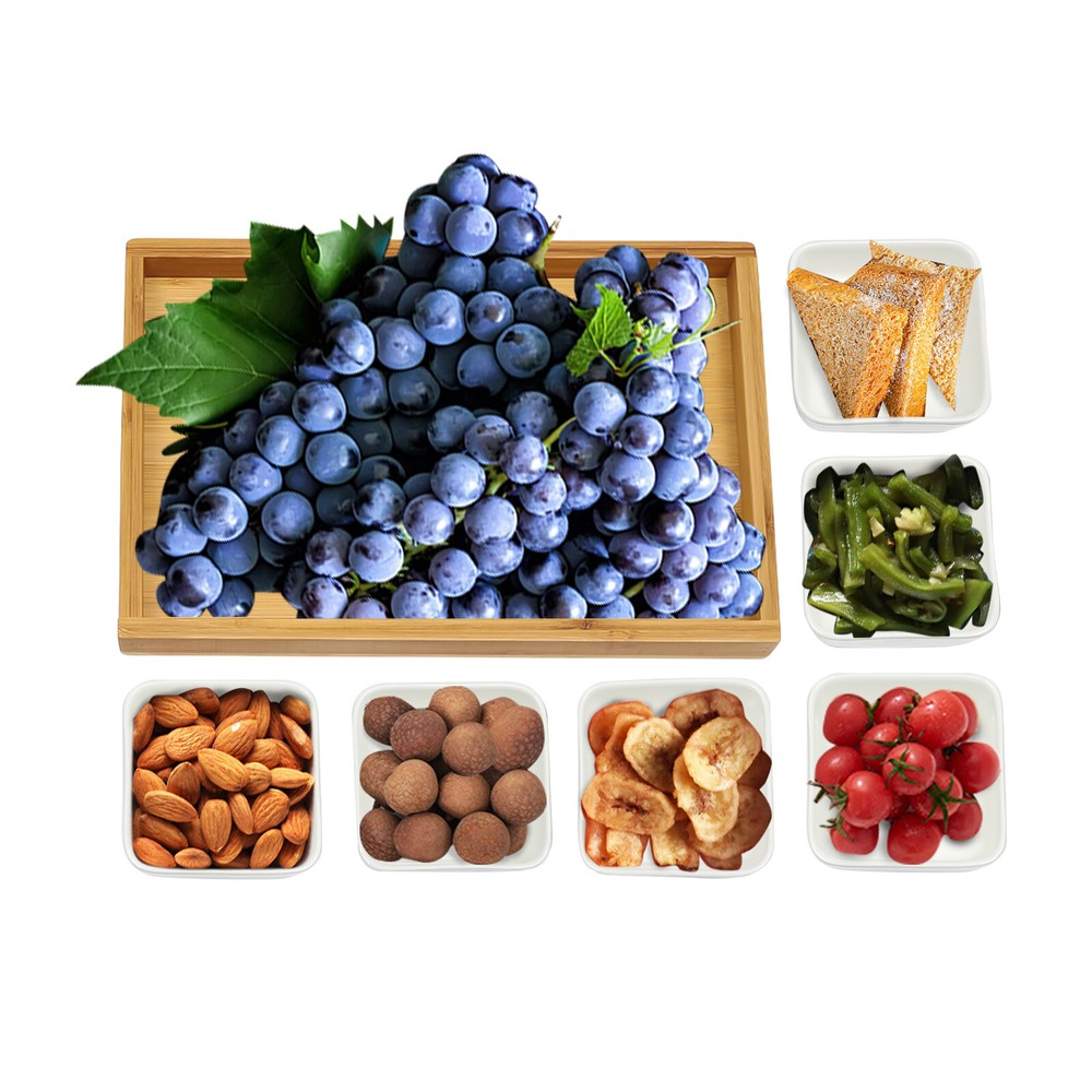 Ceramic Snack Serving Tray Set with Bamboo Lids - 6 Piece Platter
