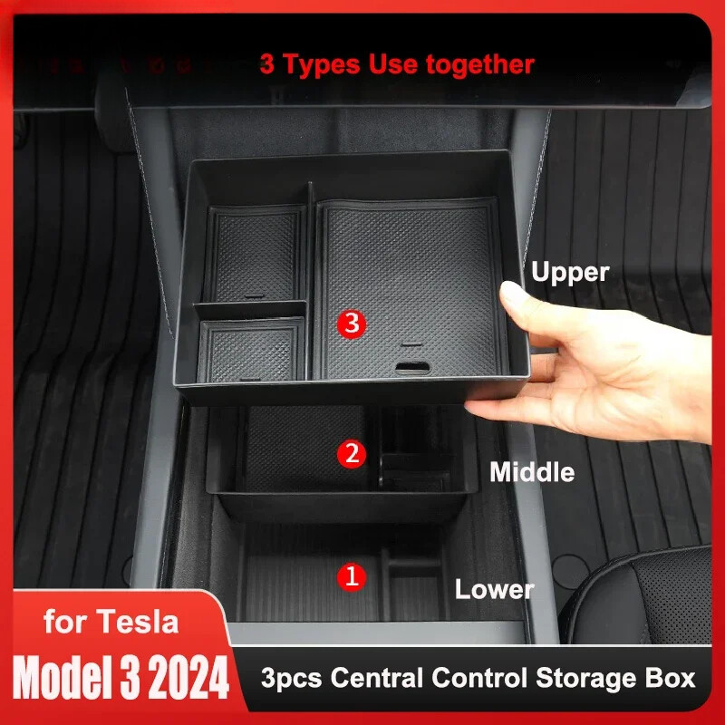3PCS Central Control Storage Box Flocking ABS Central Organizer Stowing Tidying