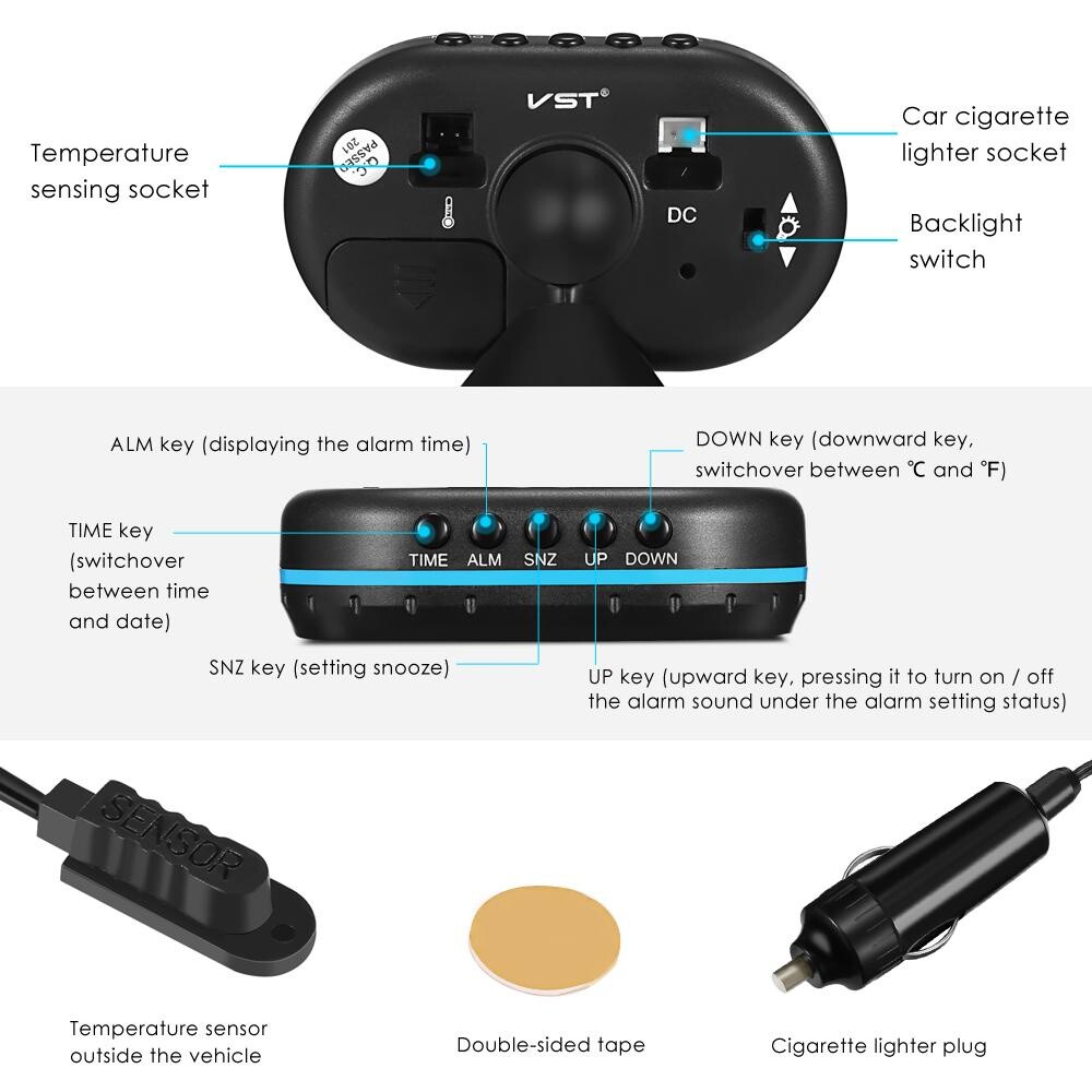 Auto Electronic Car Thermometer Voltmeter Temperature Clock LED Digital Display
