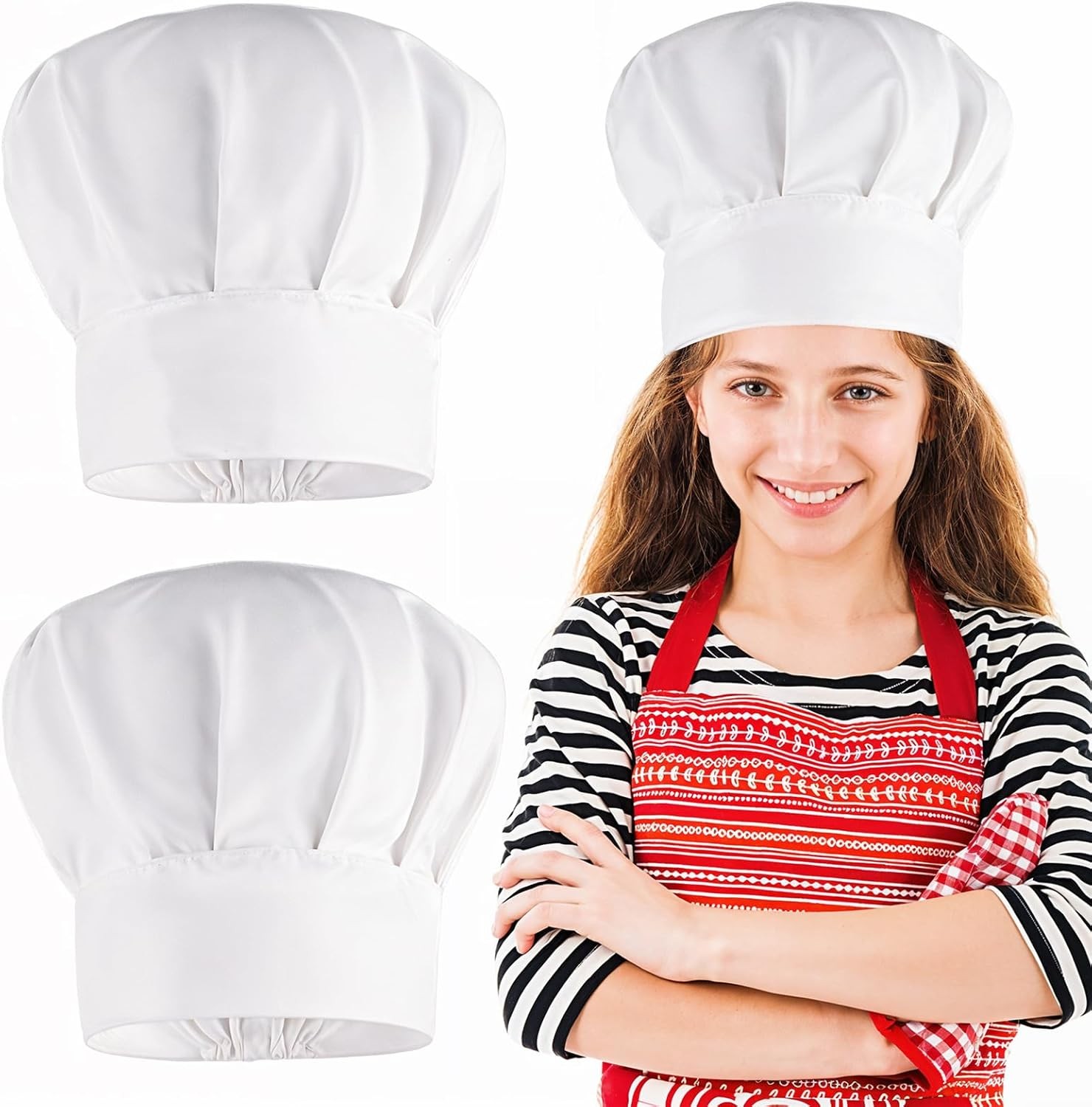 2PCS Kids Chef Hats Adjustable Cotton Cooking Caps for Baking or Parties