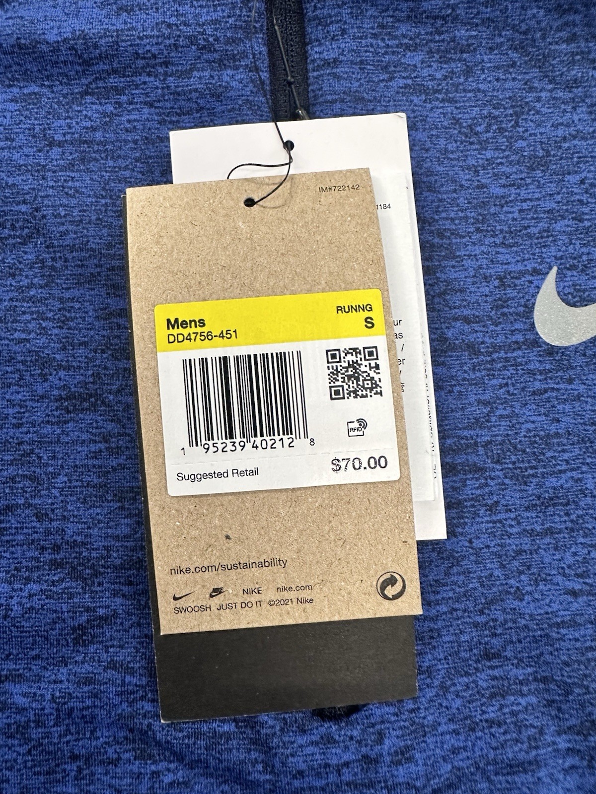 NEW Nike Mens 1/4 Zip Zip Element LS Running Pullover UPF 40+ Blue Size Small