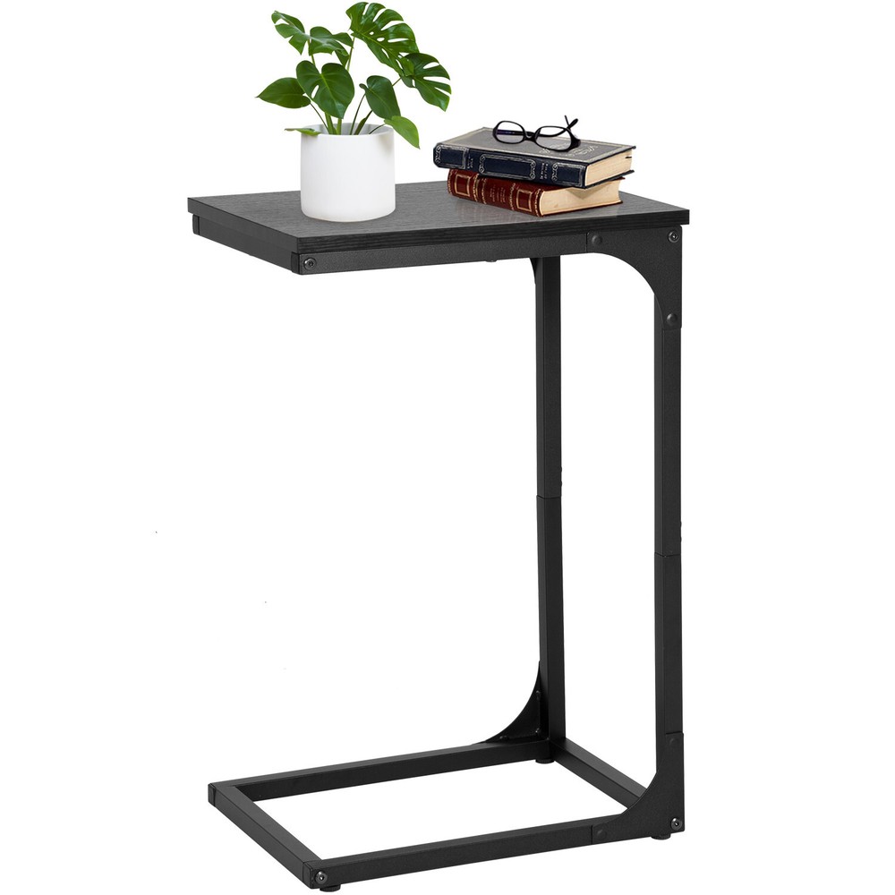 C Shaped End Table with Adjustable Feet, Small Side Table for Couch, Sofa Table