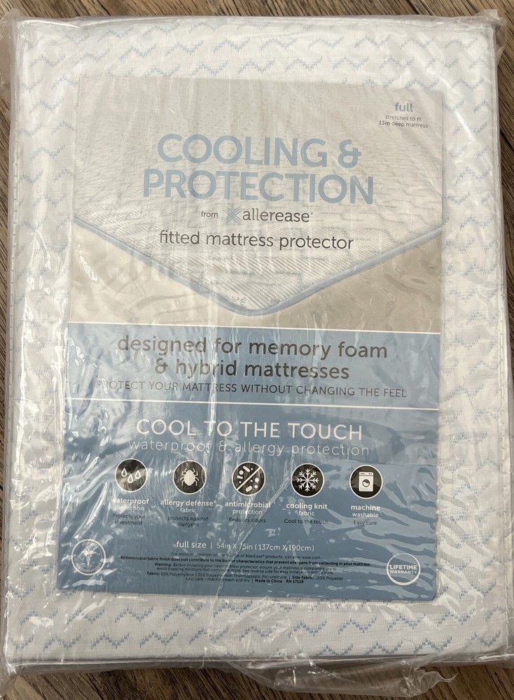 Allerease Cooling & Protection Fitted Mattress Protector FULL As Pictured New