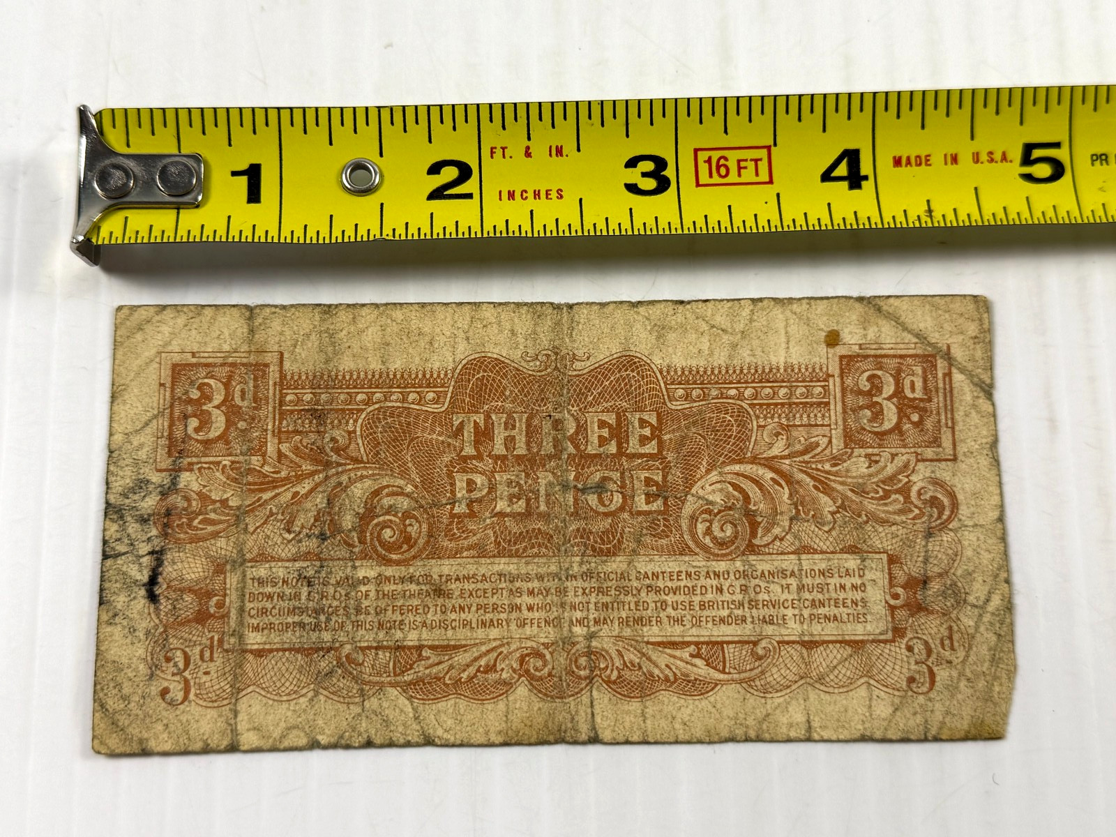 British Armed Forces 3 Pence (3d) Special Voucher 2nd Series issued in 1948