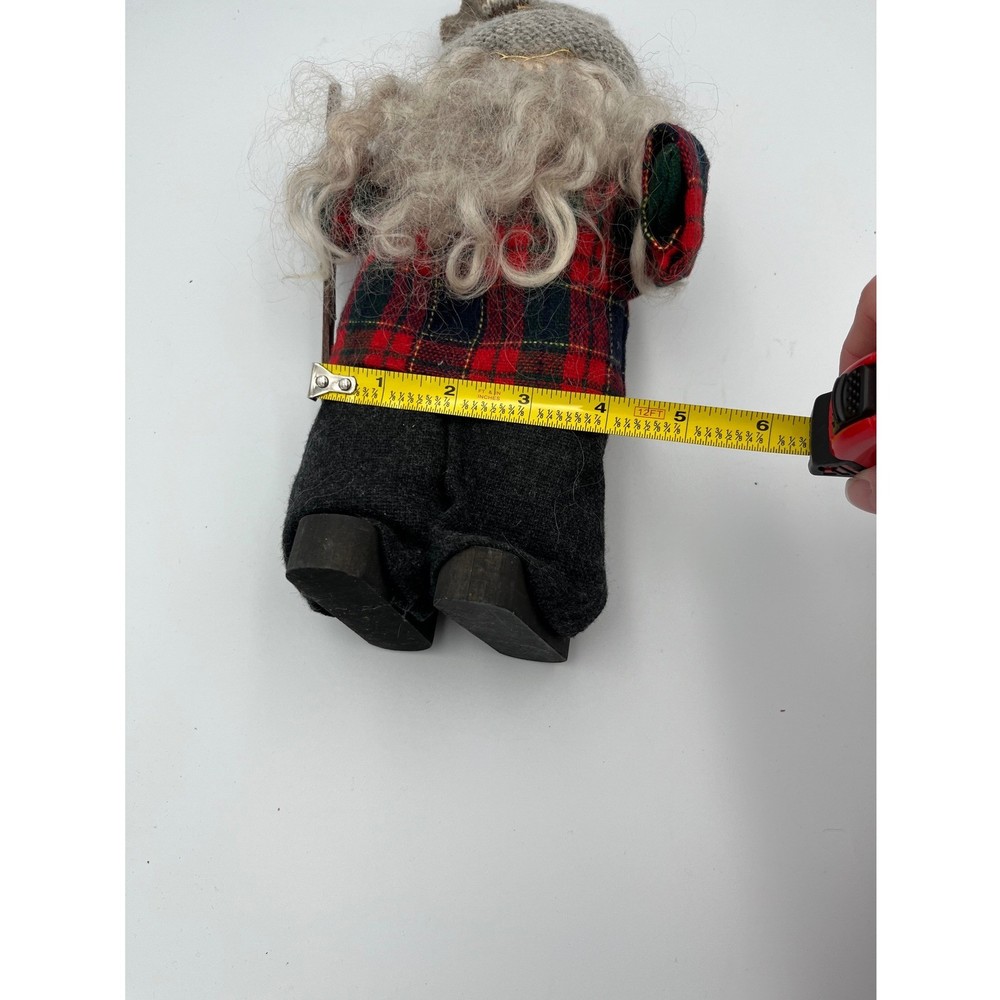 Whimsical Gnome Figurine Rustic Plaid Hat Stick Decor