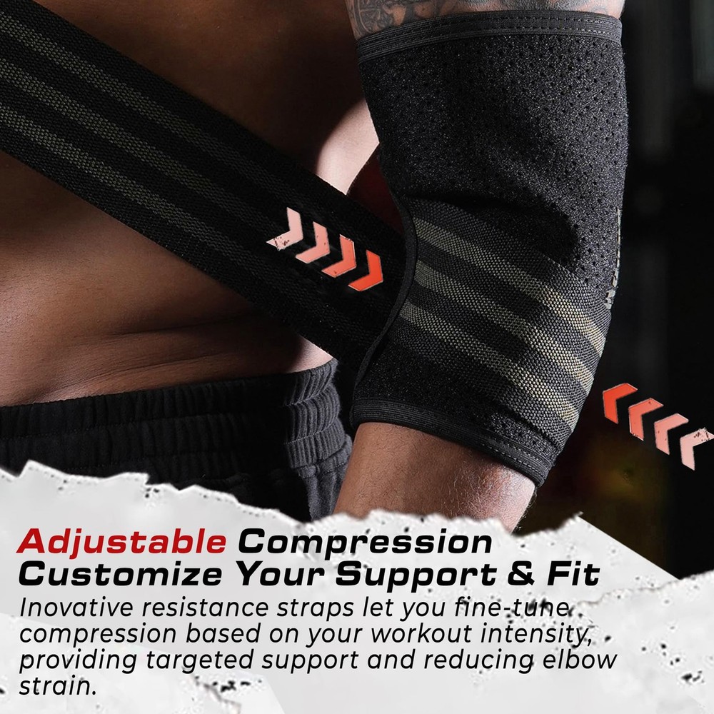 Elbow Sleeves with Adjustable Wrap, 5mm Neoprene, 7mm Compression Support Bra...