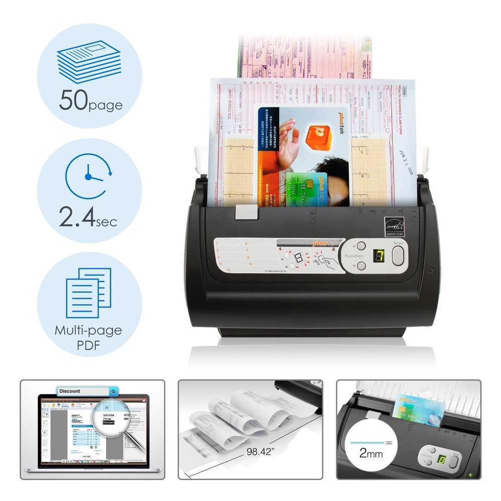 Plustek PS186 Desktop Document Scanner, with 50-Pages Auto Document Feeder