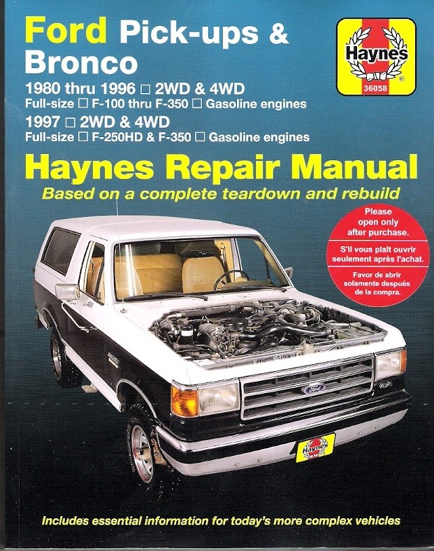 1980-1996 Ford F100 F150 F250 F350 Bronco Haynes Repair Service Manual 0107