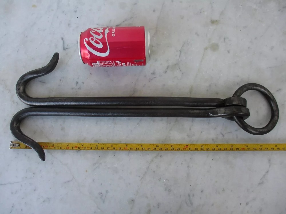 Antique Iron Hook Strong Double Hook on Ring - Old Barn Hanging Tool