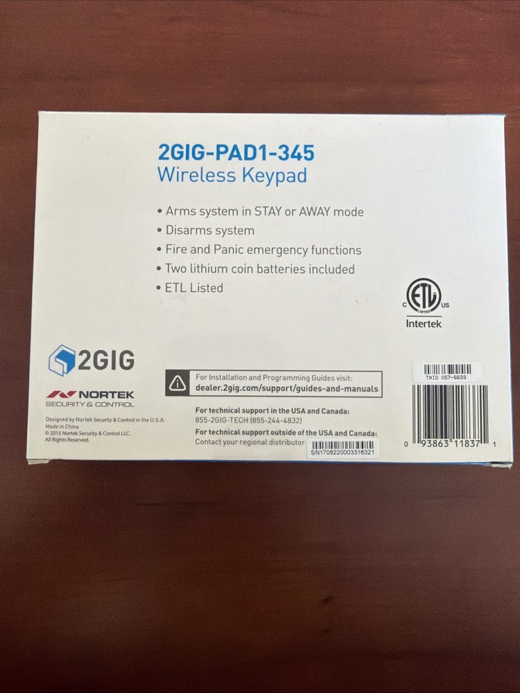 2GIG WIRELESS KEYPAD 2GIG – PAD 1–345 ￼