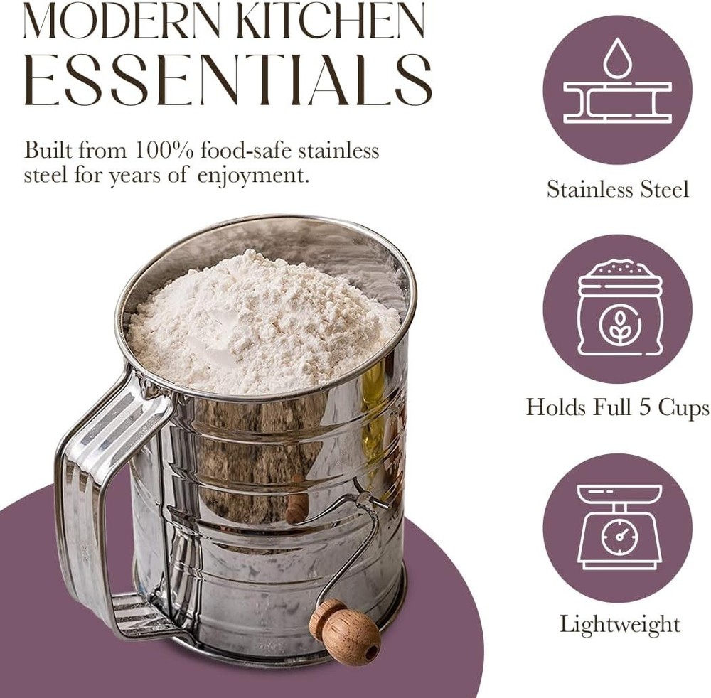 Compact 5 Cup Flour Sifter for Precision Sifting