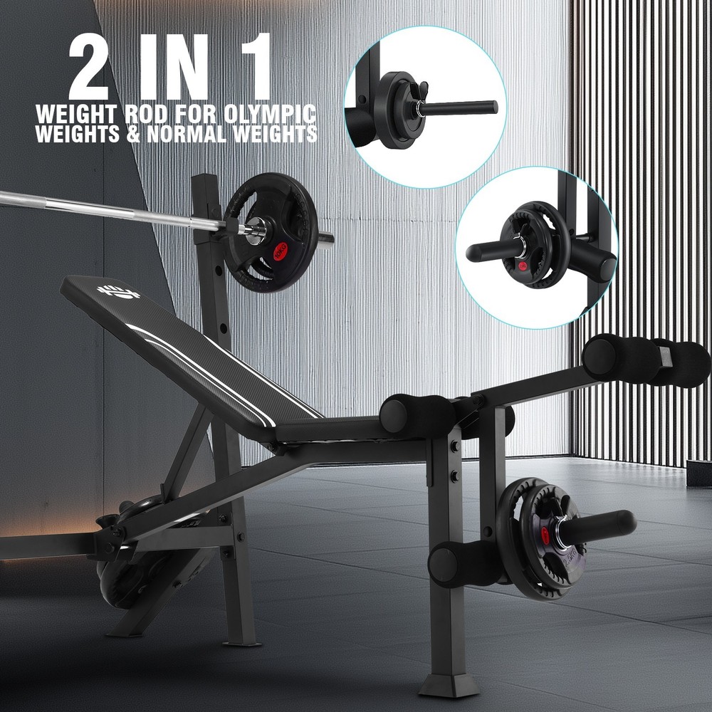 900Lbs Multi-functional Weight Bench Adjustable with Barbell Rack for Home Gym🏋