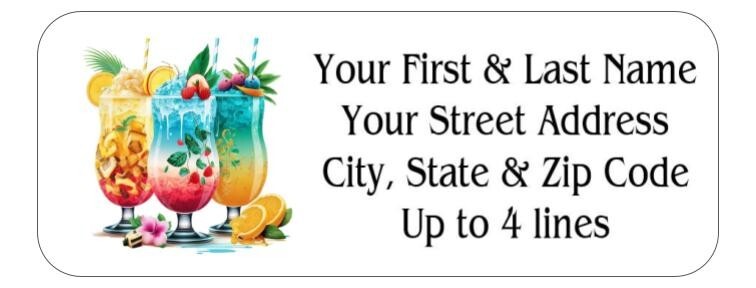 150 Tropical Island Drinks Mailing Return Address Labels Personalized