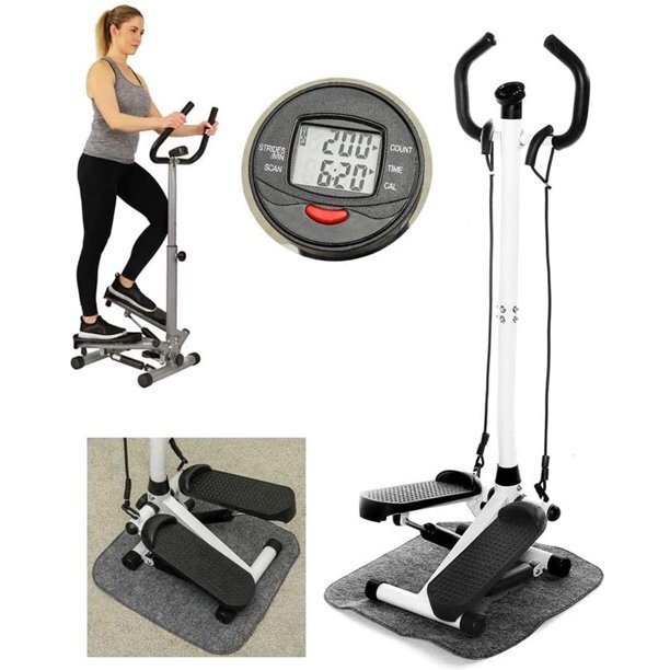 Stepper Machine Mini Stair Stepper Hydraulic W/ Handle, Resistance Bands, LCD