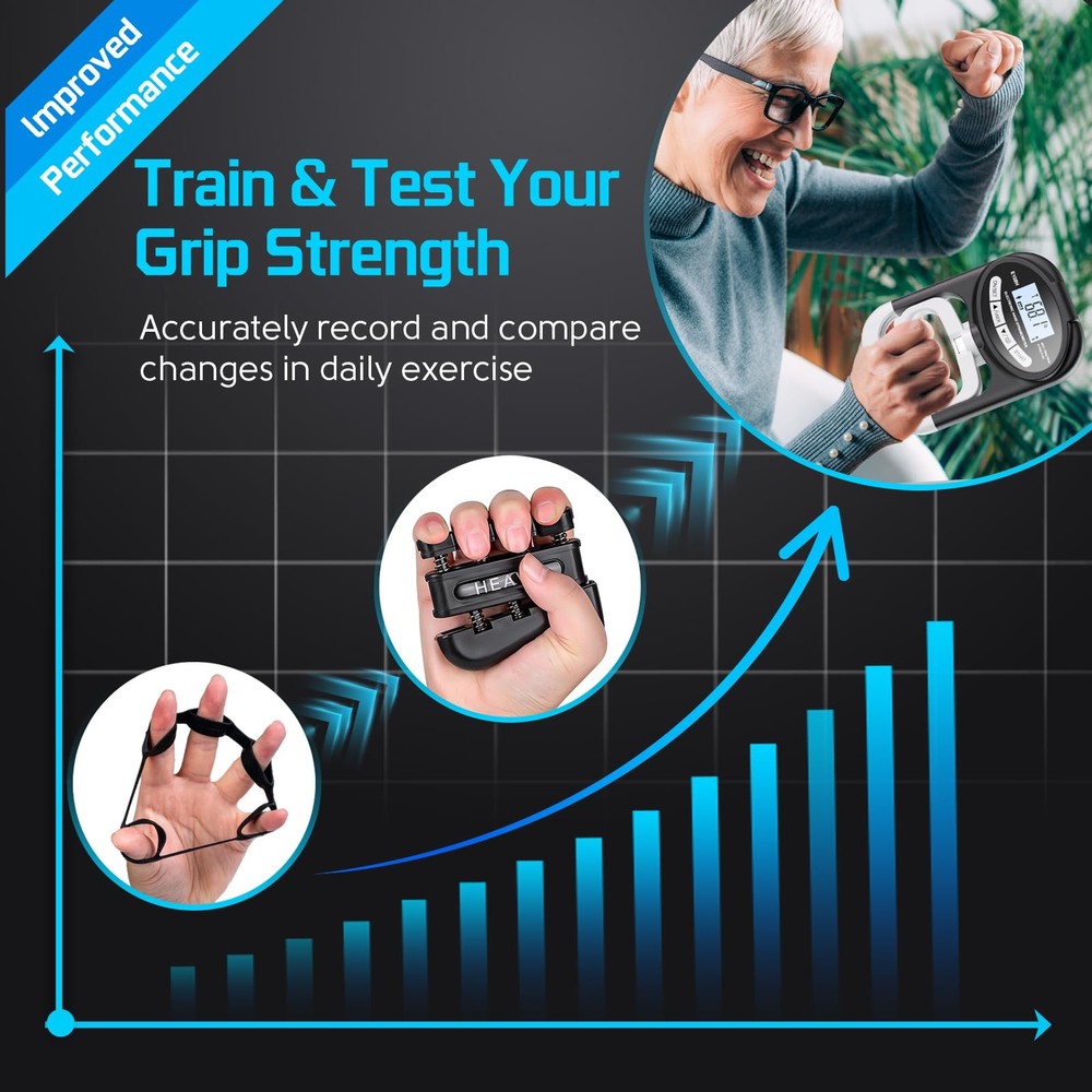 Electronic Grip Strength Tester with Adjustable Hand Dynamometer, Black