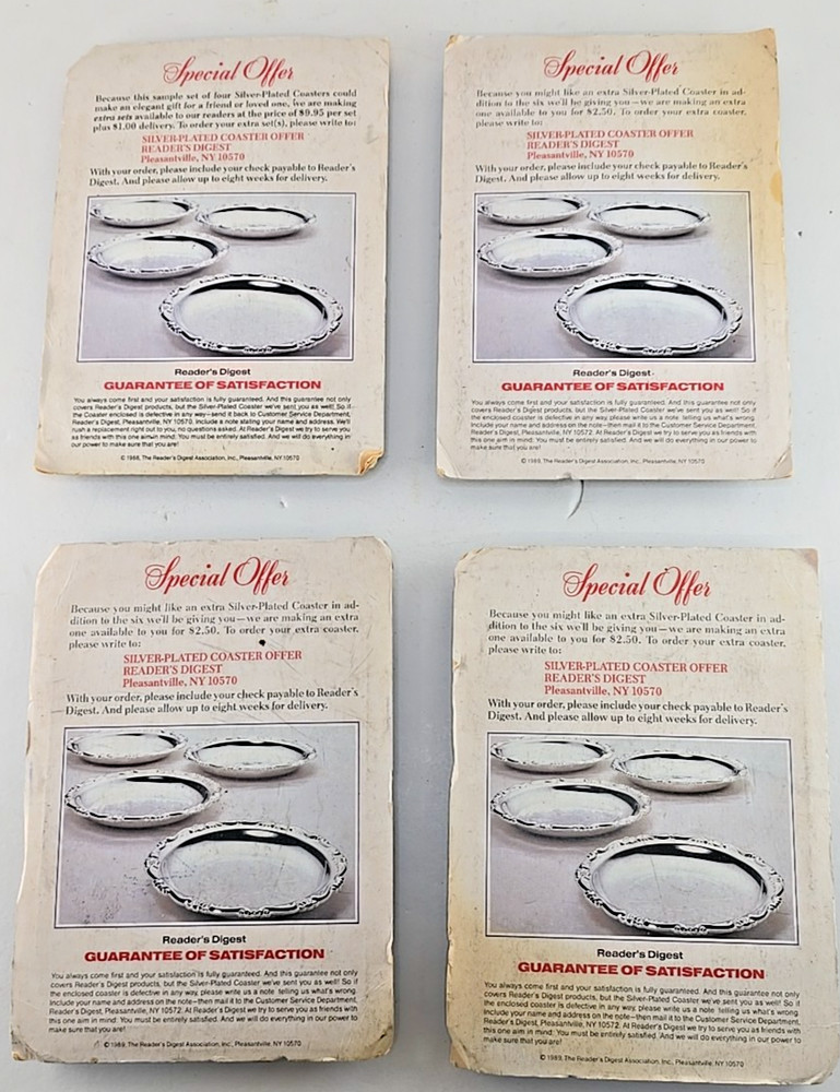4X SILVER-PLATED 4" COASTERS VINTAGE