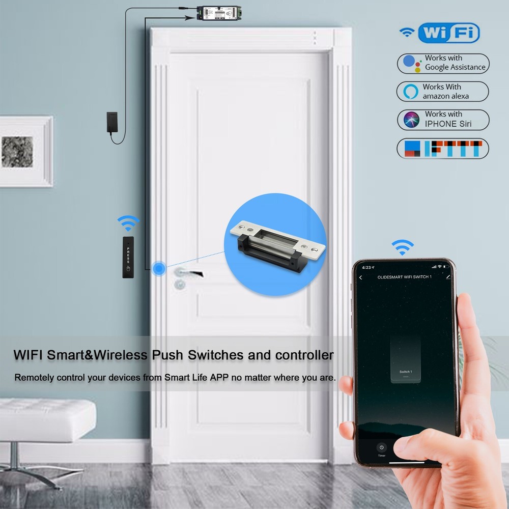 WiFi Access Control Electric Strike Door Lock System with Wireless Press Button