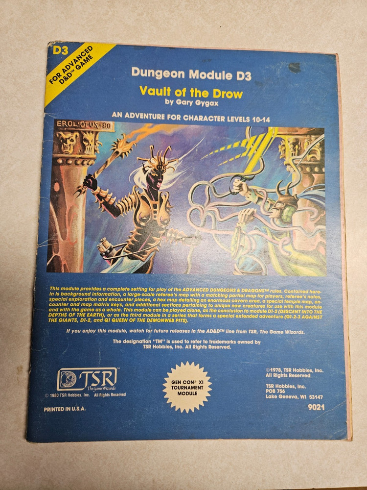 ADVANCED DUNGEONS & DRAGONS DUNGEON MODULE D1 D2 D3 COMPLETE MODULE SET TSR 1978