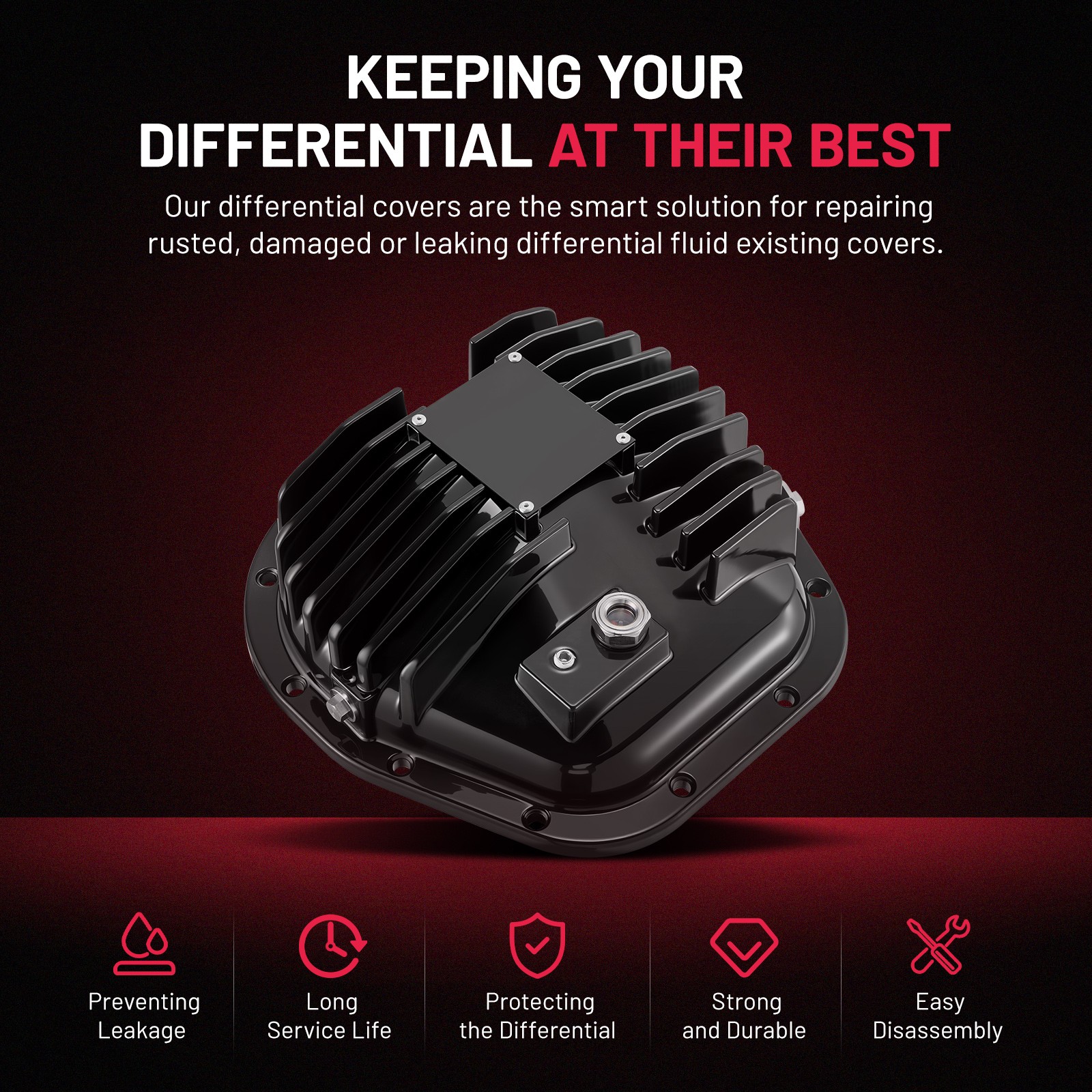 Black Rear Axle Differential Cover Fits For 1999-2024 Ford F-250 Super Duty