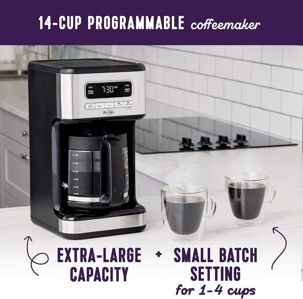 Mr. Coffee Stainless Steel 14 Cup Programmable Coffee Maker Auto Clean Function