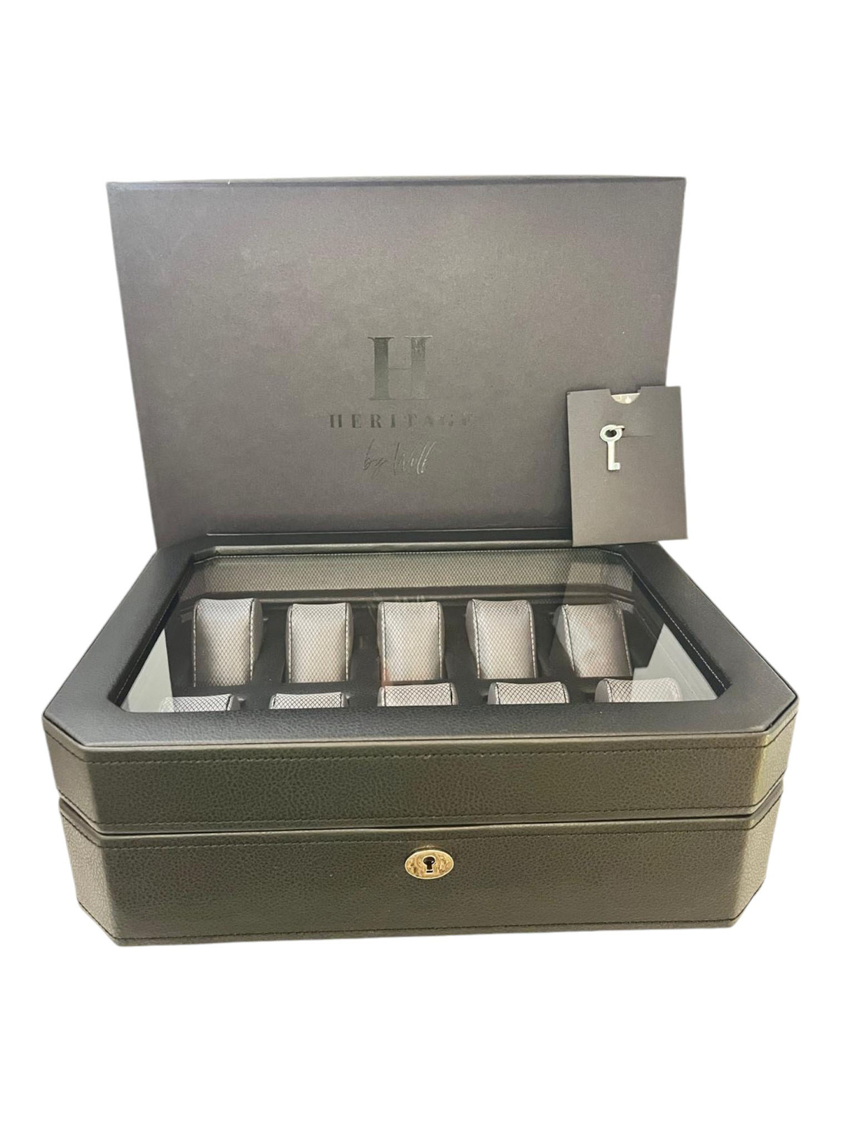 Wolf 4584029 Windsor 10 Piece Watch Box in Black & Grey MSRP $315
