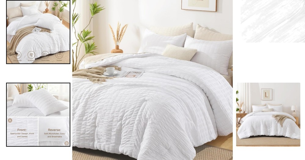 Chic Seersucker Queen Comforter Set 90x90 - Soft Microfiber & 2 Pillowcases
