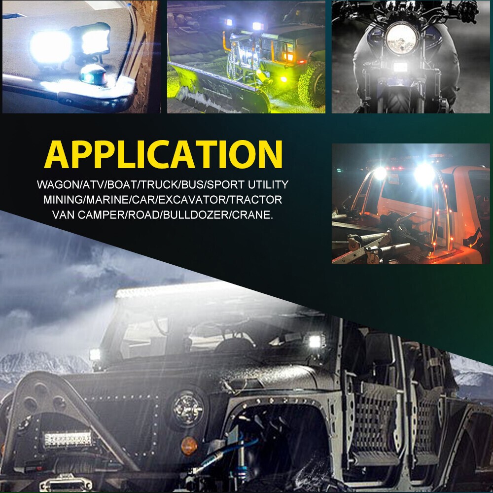 Pair 4" LED Work Light Bar Spot Flood Pods Fog Lamp Offroad Driving Truck ATV