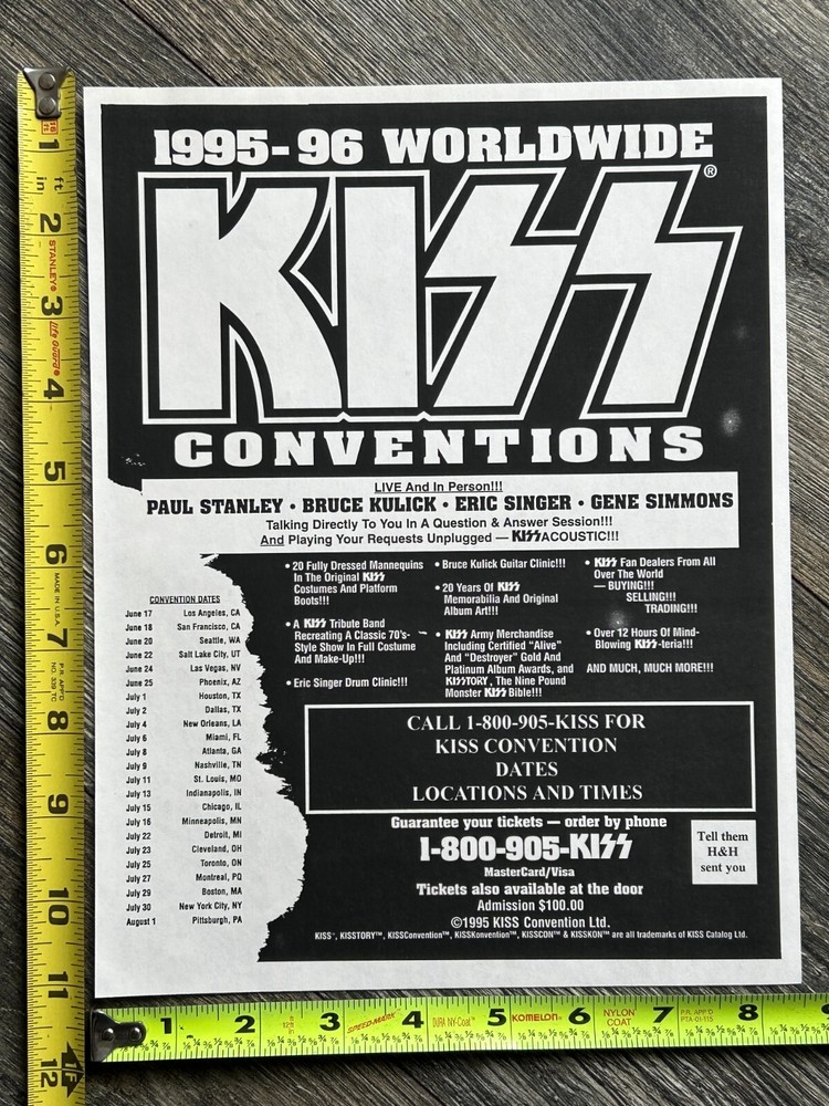 KISS Handbill Concert Ad Flyer 1995 Unplugged Convention Tour H&H Vintage Kiss