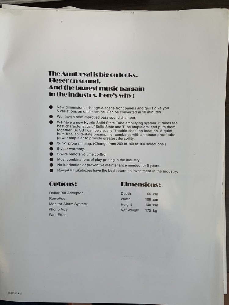 Juke Box Ami 200 Brochure Leaflet - Ami Royal
